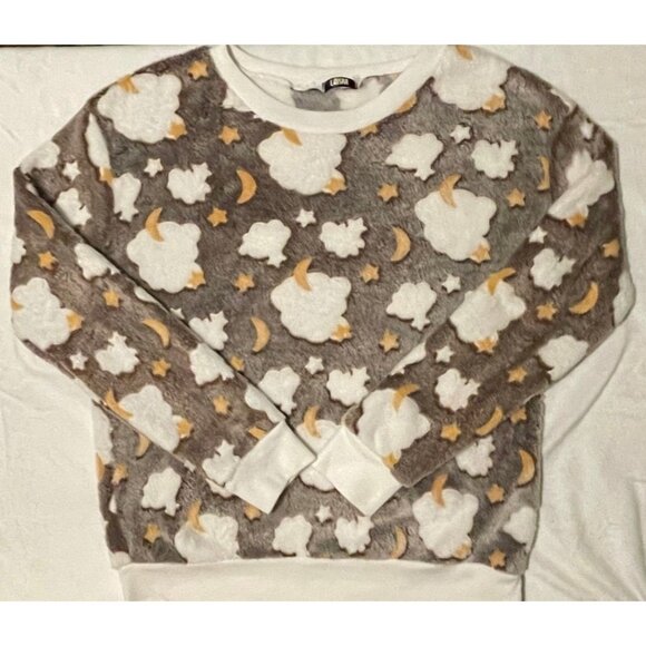 Fluffy Fleece Cloud & Moon Pattern Sweatshirt - Picture 7 of 8